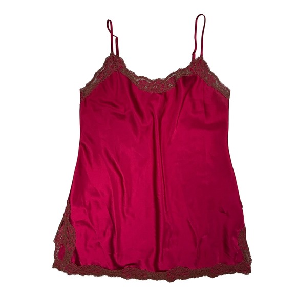 VTG Victoria's Secret Red Cami Babydoll Dress Brown Lace Trim Medium GUC - Picture 1 of 4